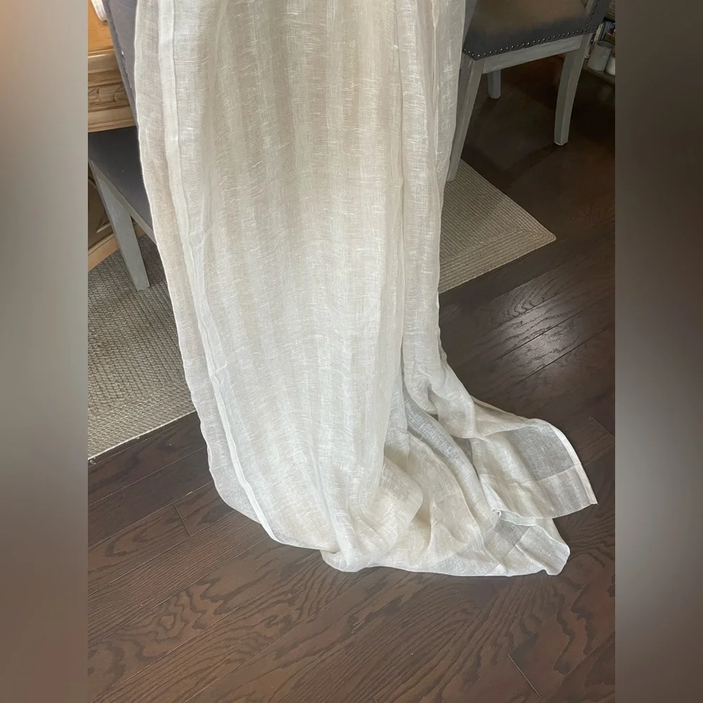 SERENA & LILY 2 100% LINEN SHADOW STRIPE SHEER CURTAIN PANELS 50x84